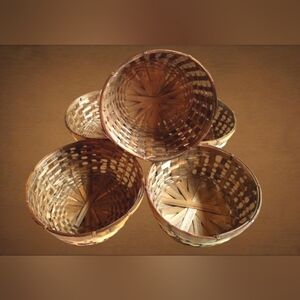 LOT OF 5 VINTAGE BAMBOO WOVEN BASKETS STORAGE 10.5"